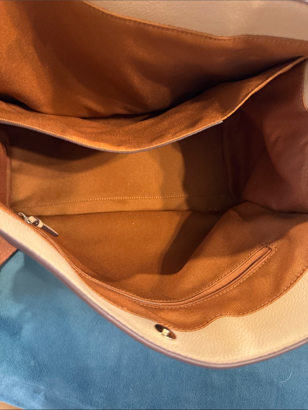 Cole Haan Pebbled Leather Shoulder Bag in Mustard Yellow with Brown Strap - Picture 6 of 7